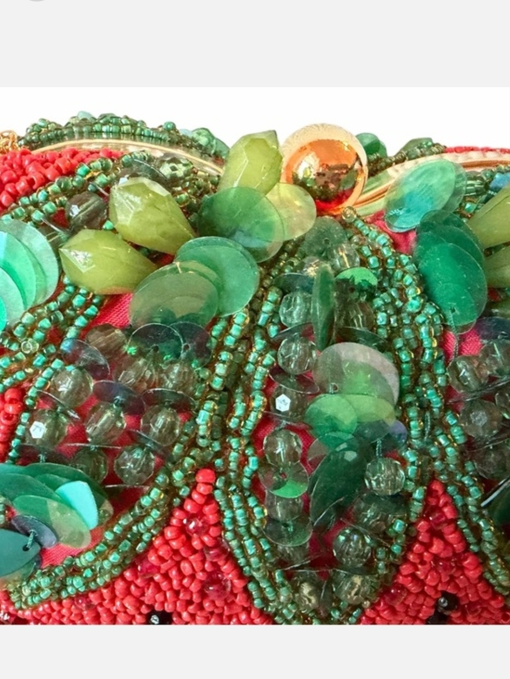 Handcrafted In India Beaded Strawberry Shape Evening Clutch -Red & Green Bnwt Eh - Picture 5 of 8